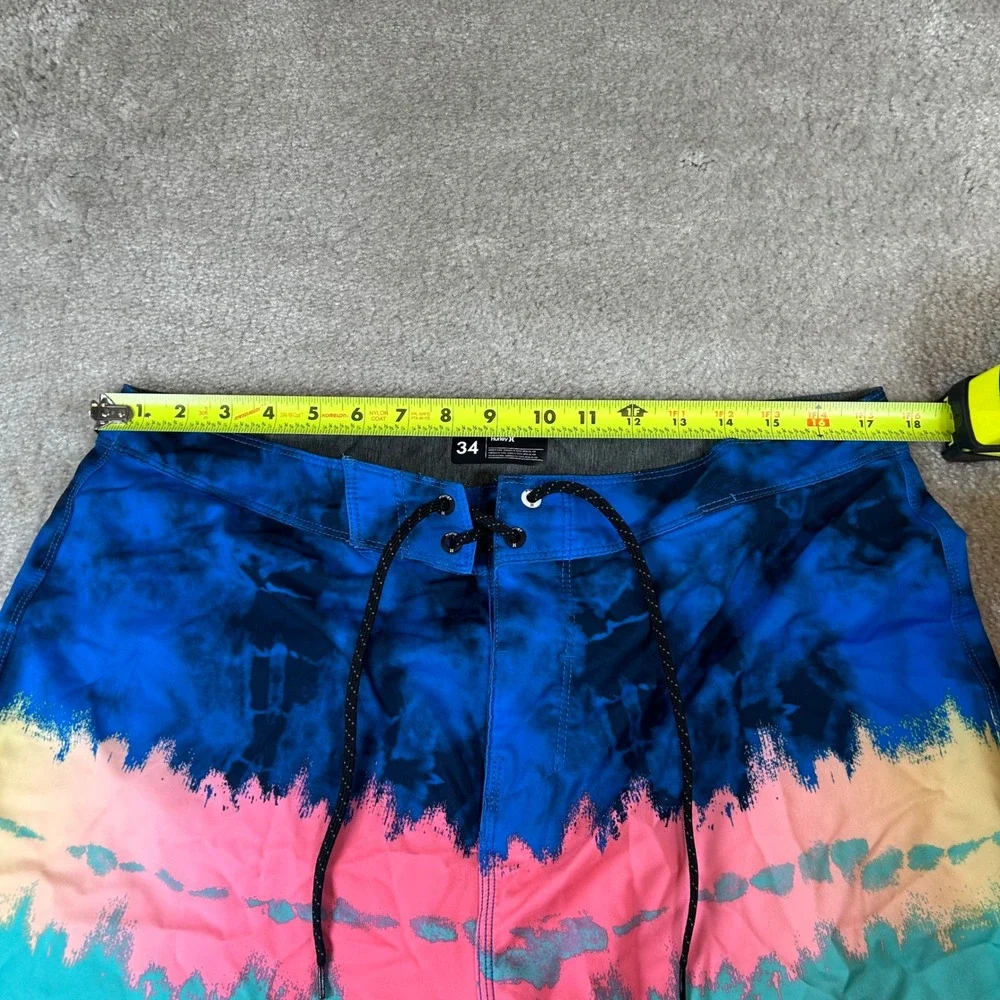 Hurley Board Shorts Mens 34 Blue Pink Teal‎ Tie Dye Stripe Surf Swim Trunks